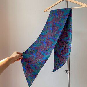 ❄️ 80s Vintage Abstract Pattern Skinny Scarf Purple Blue Brown Green Shades